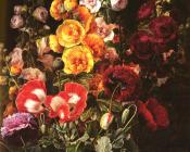约翰 劳伦茨 延森 : A Still Life Of Hollyhocks And Poppies